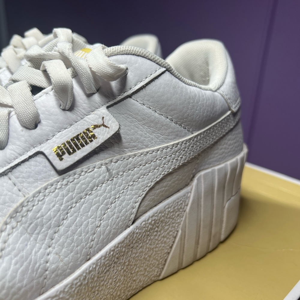 Puma White and Gold Platform Sneakers